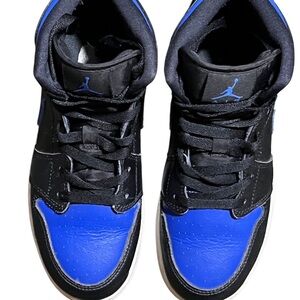 Nike Air Jordan 1 Mid Black and Royal Blue Sneakers  Size 6.5 Youth VGC
